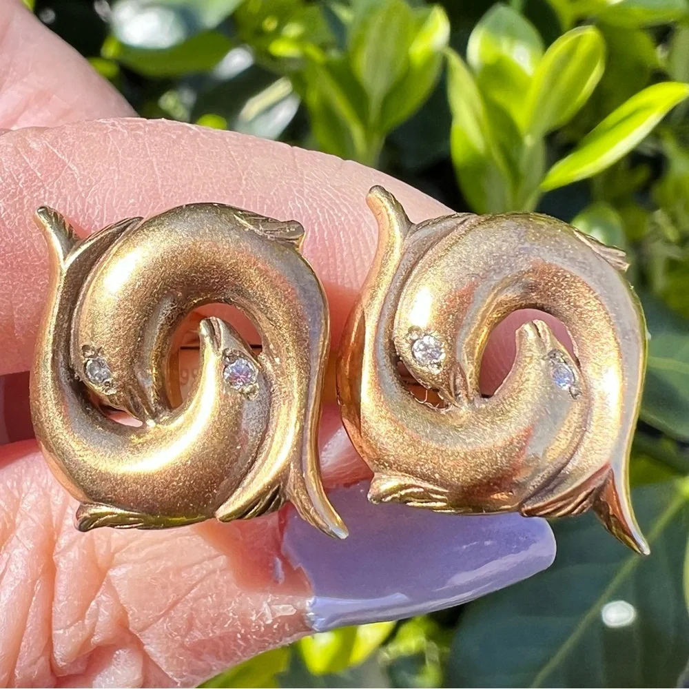 Vintage Gold Filled Diamond Fish Cufflinks